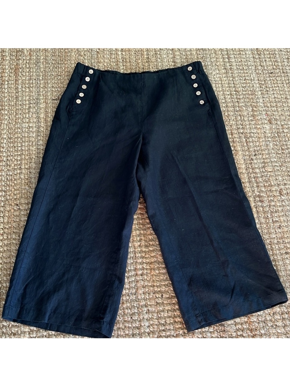 J. Jill Black 100%  Love Linen Wide Leg Crop Sailor Pants side buttons
NWT
Sz LP